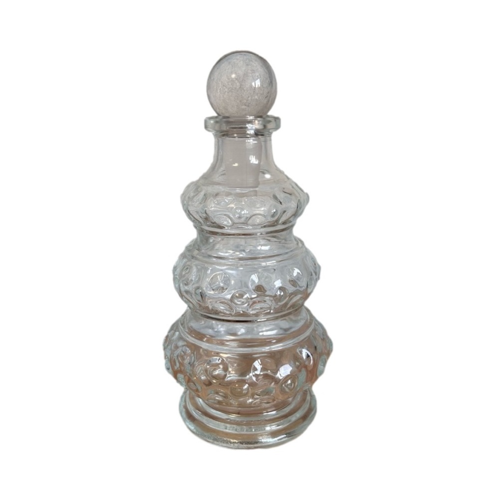 Vintage Clear Glass Bubble Bottle Decanter 8” Depose Modele